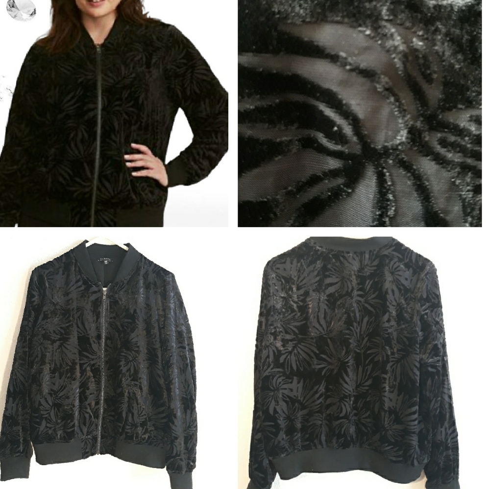 Torrid Burnout Velvet Bomber Jacket Black Size 00 (Medium/Large)